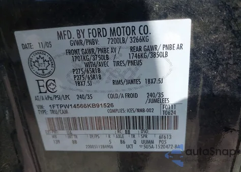 2006 Ford F-150 Fx4/Lariat/Xlt from USA, damaged, VIN 1FTPW14566KB91526